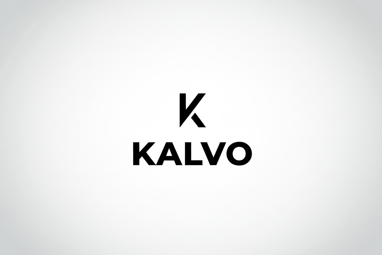i want you to generate me a simple minimalist logo using black and white for my eccomerce store KALVO. take inspiration on company logos nike addidas and apple. Do NOT copy the companies. i want something original. white gray background and black logo. simple bold text simple object as logo